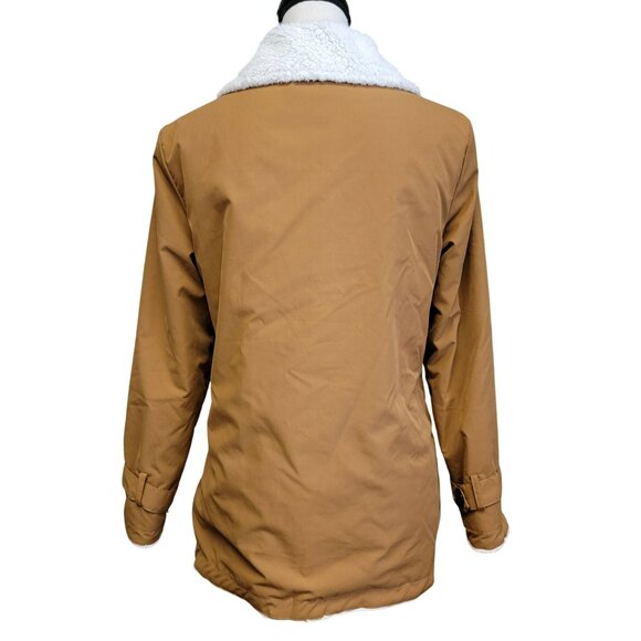 Brown Faux Sherpa Lined Coat Juniors Sz XL Button Front Jacket Boho Bohemian - Picture 6 of 9